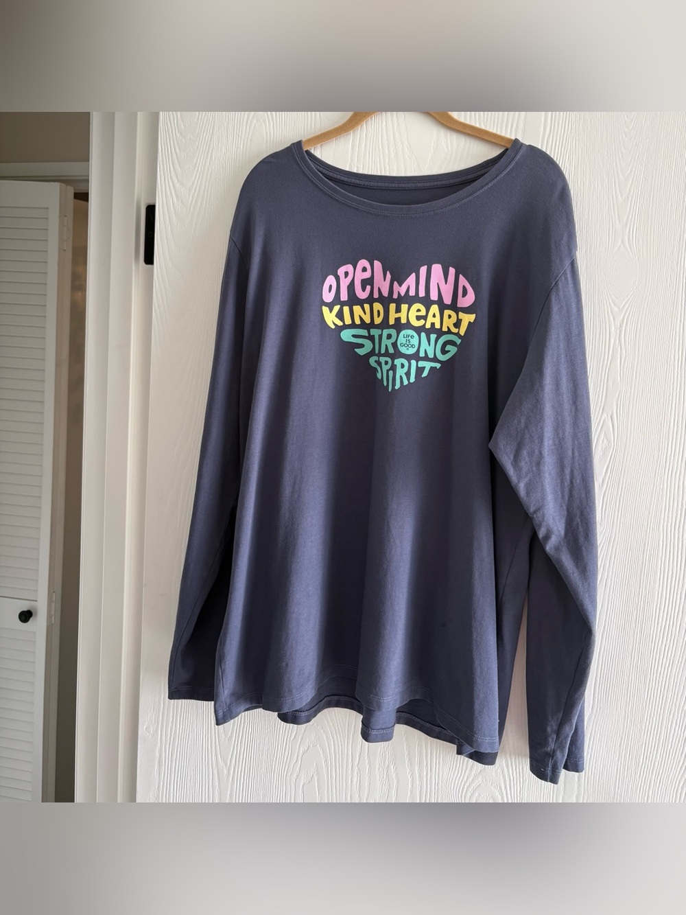 Life is good long sleeve navy 100% cotton T-shirt XXL